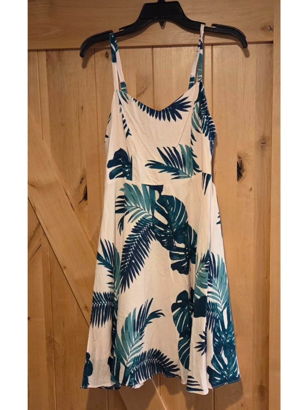 Old Navy Cami Dress Women Sz M Pink Green Tropical Fit & Flare Rayon Smocked
